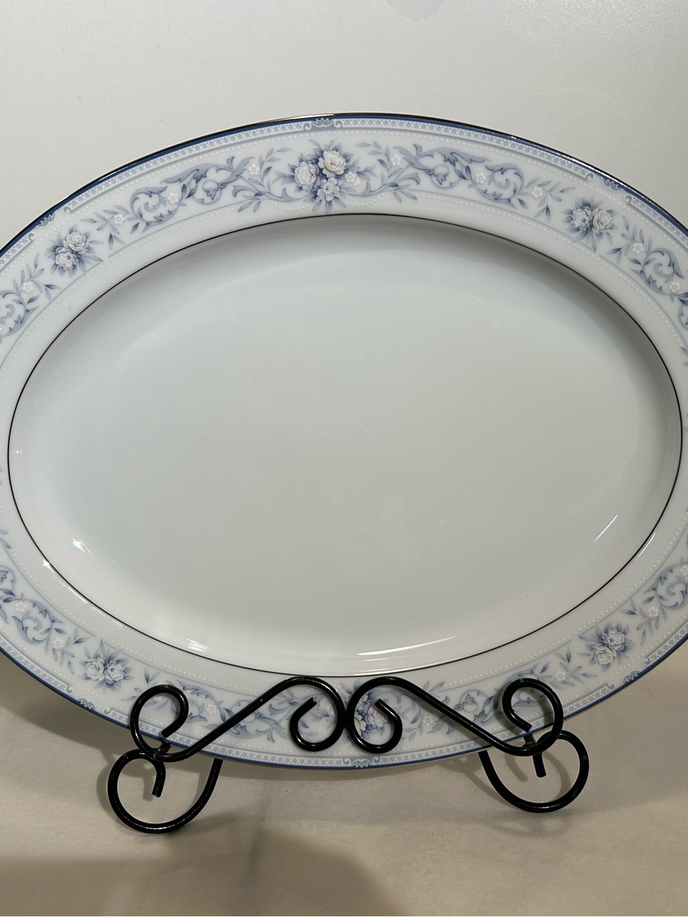 Noritake White and Light Blue Floral Oval Serving Platter